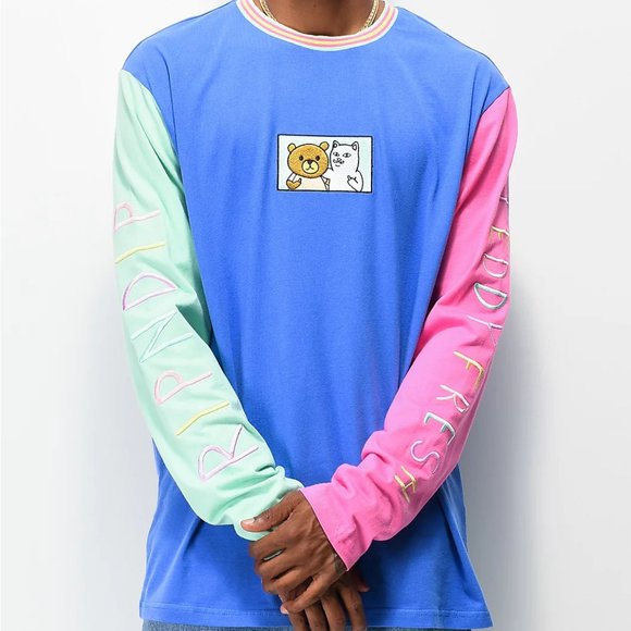 Ripndip x Teddy Fresh 2.0 colorblock long-sleeve T-shirt - Picture 1 of 16